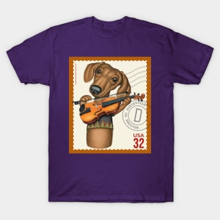 Cute Funny Doxie Dachshund Dog Postage Stamp Design T-Shirt